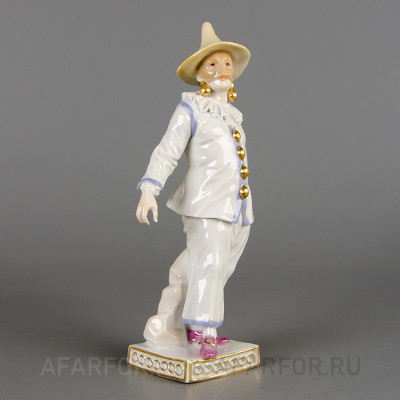 Винтажная белая статуэтка из фарфора «Пальяццо» Meissen Германия (арт. 1447-2), настоящий антиквариат из Европы.