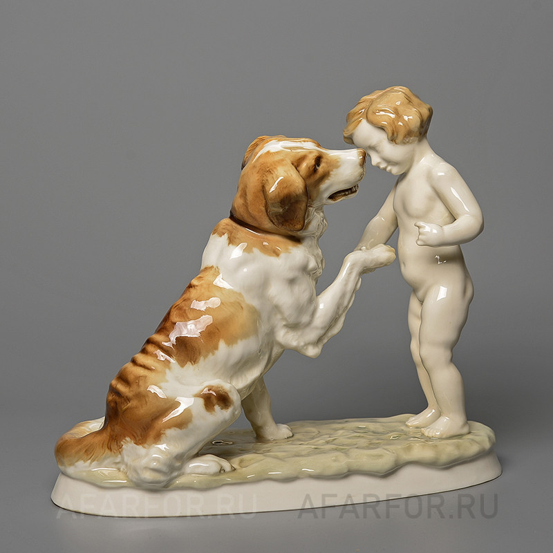 Фарфоровая статуэтка «Дай лапу сенбернар» Rosenthal Германия