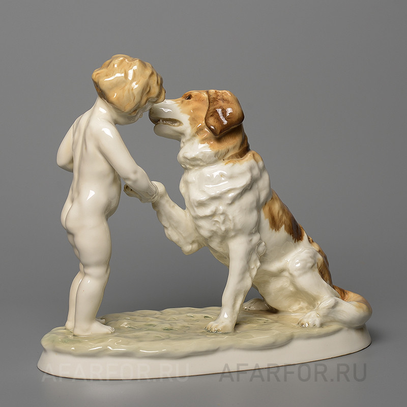 Фарфоровая статуэтка «Дай лапу сенбернар» Rosenthal Германия