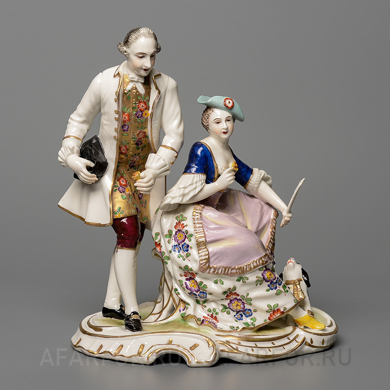 Старинная фарфоровая статуэтка «Дама и Кавалер» Nymphenburg Германия (арт. 2025-3), для подарка коллекционеру.