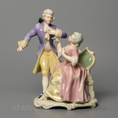 Красивая фарфоровая статуэтка «Дама и Кавалер» Fraureuth Германия (арт. 2086-3), изумительный винтажный фарфор.