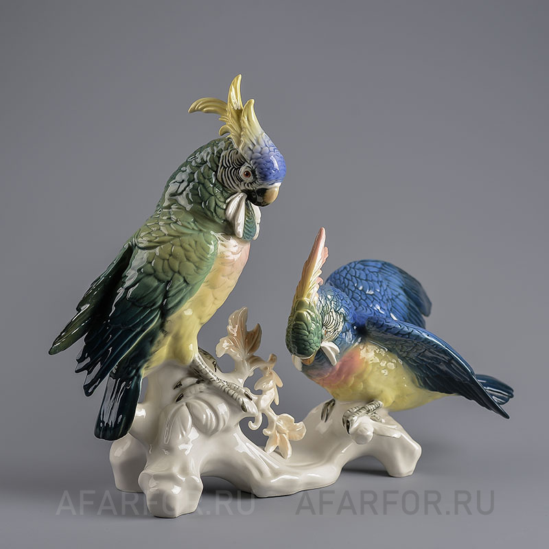 Антикварная статуэтка из фарфора «Попугай Какаду» Karl Ens Германия (арт. 1815-3), коллекционный подарок влюблённым.