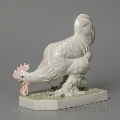 Винтажная статуэтка из фарфора «Петух клюёт зерно» Heubach Германия (арт. 2184-3), редкий коллекционный экземпляр.