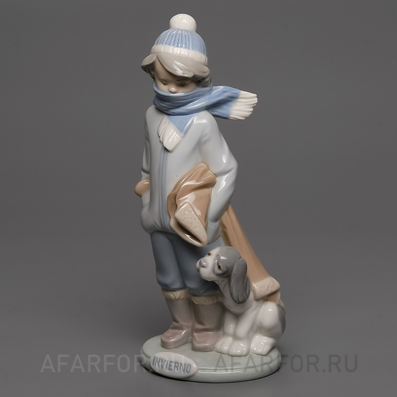 Винтажная фарфоровая статуэтка «Зима» Lladro Испания (арт. 853-4), коллекционный антик из Европы.