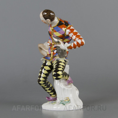 Фарфоровая статуэтка "Арлекин с кружкой" Meissen Германия (арт. 2221-2, фото №27166)