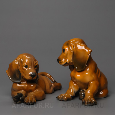 Две винтажные статуэтки из фарфора «Друзья. Щенки Таксы», Rosenthal, Германия (арт. 364-3)