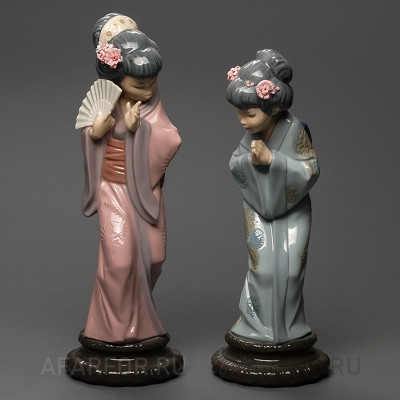 Коллекционная фарфоровая статуэтка «Гейши. Восточные дамы» Lladro Испания (арт. 695-3), подлинная старинная керамика.