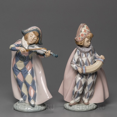 Фарфоровые статуэтки "Арлекины со скрипкой и концертиной" Lladro Испания (фото №32854)