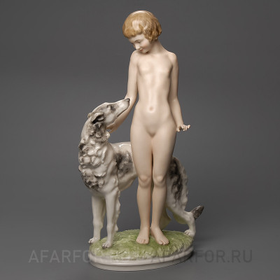 Статуэтка из фарфора «Друзья. Обнажённая Лулу и борзая» Hutschenreuther Германия (арт. 786-3), редкость для частной коллекции