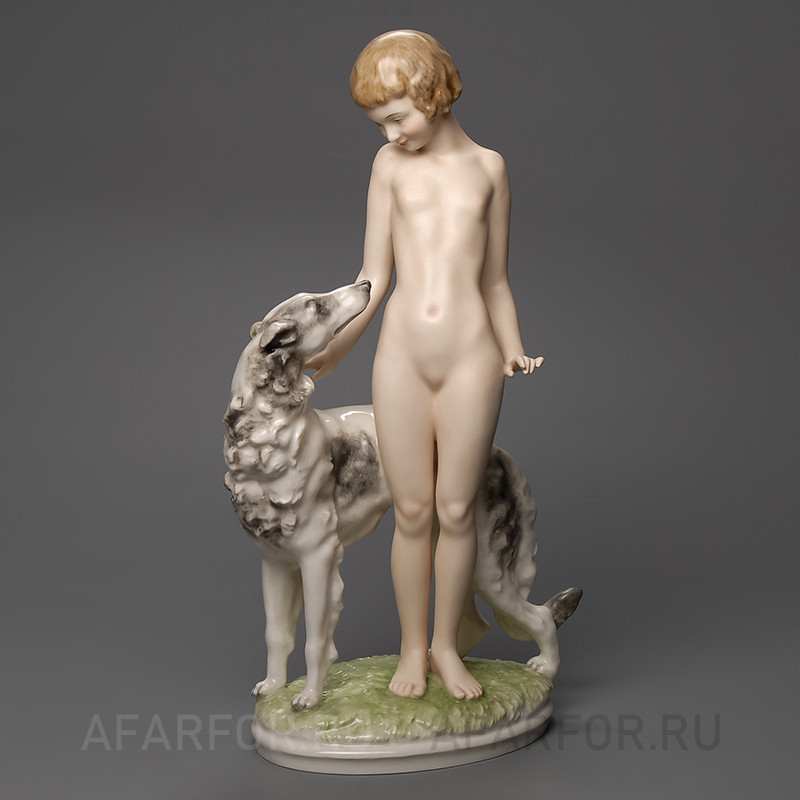 Статуэтка из фарфора «Друзья. Обнажённая Лулу и борзая» Hutschenreuther Германия (арт. 786-3), редкость для частной коллекции
