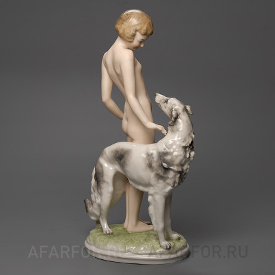 Фарфоровая статуэтка "Друзья. Обнажённая Лулу и борзая" Hutschenreuther Германия (фото №32962)