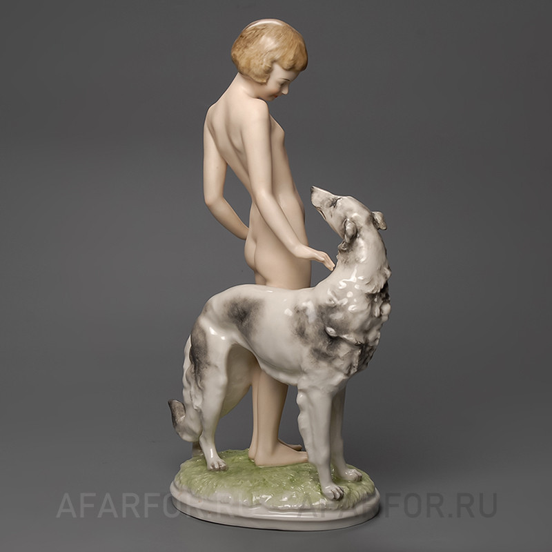 Фарфоровая статуэтка "Друзья. Обнажённая Лулу и борзая" Hutschenreuther Германия