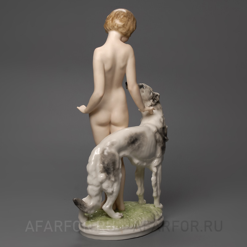 Фарфоровая статуэтка "Друзья. Обнажённая Лулу и борзая" Hutschenreuther Германия