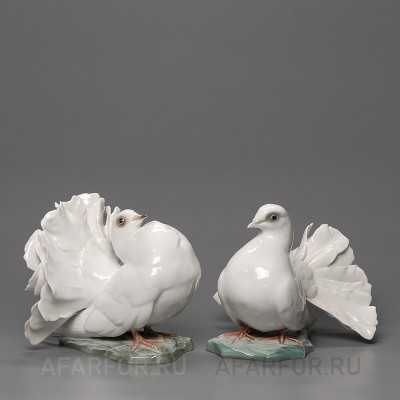 Белые статуэтки из фарфора «Пара голубей» Rosenthal Германия (арт. 974-3), винтажный подарок на свадьбу.