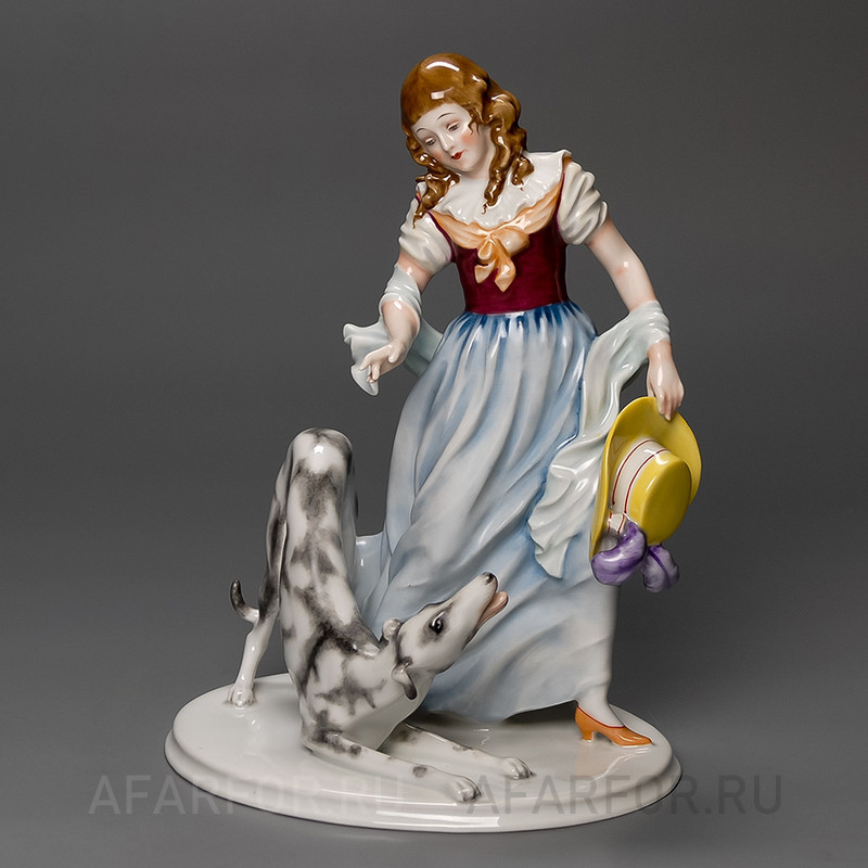 Антикварная статуэтка из фарфора «Игра. Дама с собакой», Rosenthal, Германия (арт. 1067-3)