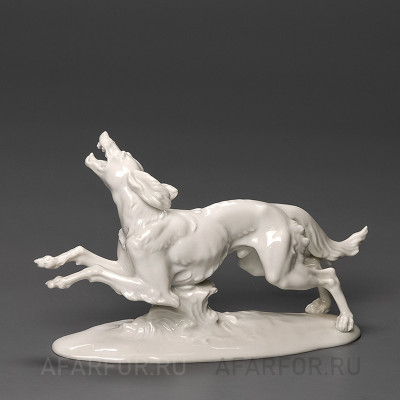 Белая статуэтка из фарфора «Русская псовая борзая» Rosenthal Германия (арт. 1147-3), антикварный подарок для мужчины.