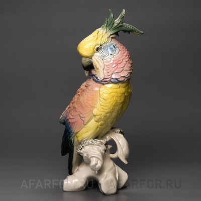 Большая фарфоровая статуэтка «Попугай Какаду» Karl Ens Германия (арт. 1188-3), авторская антикварная керамика для декора.