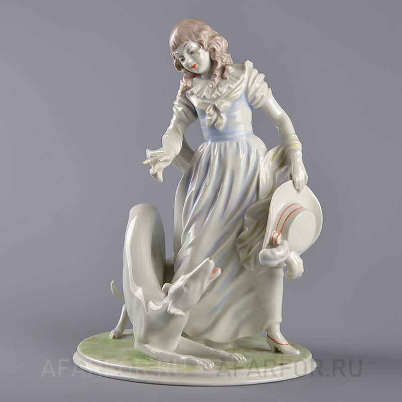 Антикварная фарфоровая статуэтка «Игра. Девушка и борзая», Rosenthal, Германия (арт. 1771-3)