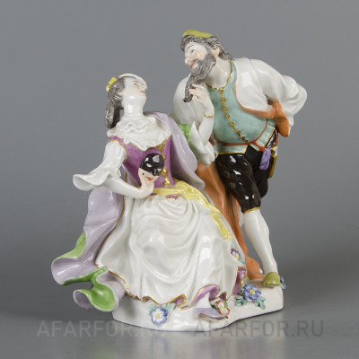 Антикварная статуэтка из фарфора «Панталоне и Коломбина» Meissen Германия (арт. 2261-2), украшение классического дома.
