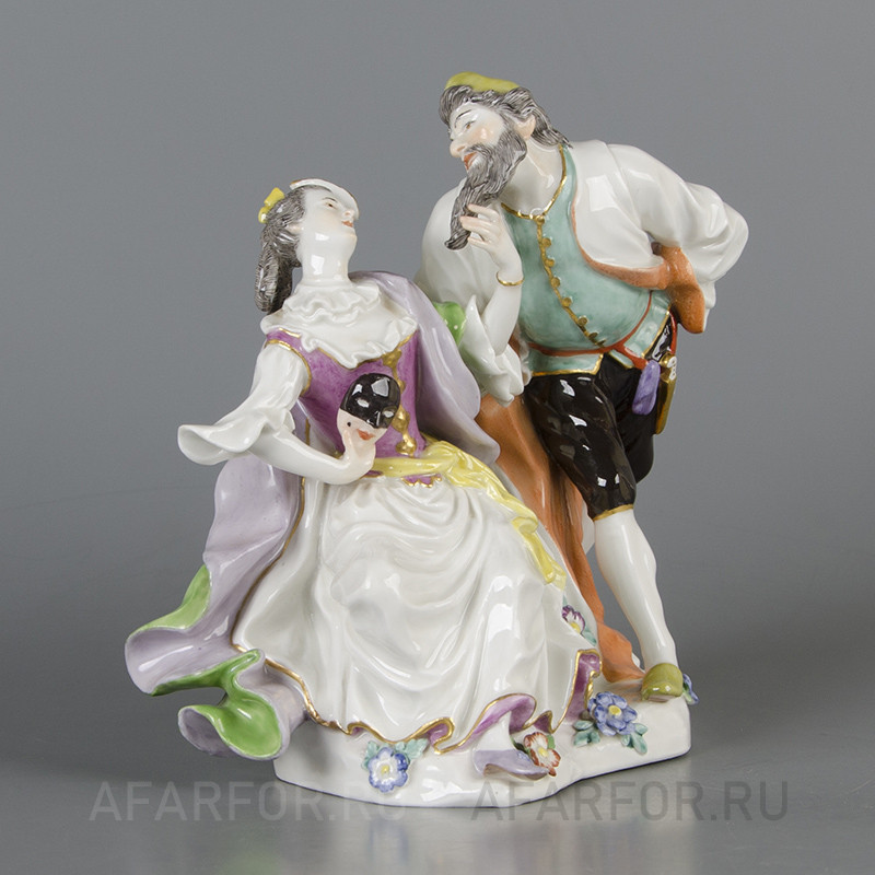 Антикварная статуэтка из фарфора «Панталоне и Коломбина» Meissen Германия (арт. 2261-2), украшение классического дома.