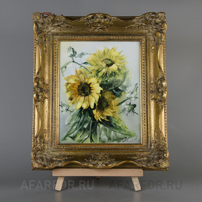 Красивая фарфоровая картина «Подсолнухи» Rosenthal Германия (арт. 2307-2), раритетный антикварный фарфор.
