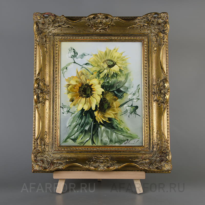 Красивая фарфоровая картина «Подсолнухи» Rosenthal Германия (арт. 2307-2), раритетный антикварный фарфор.