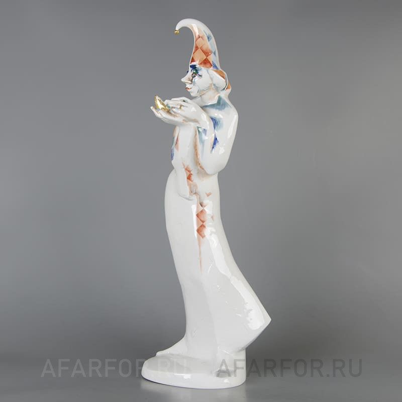 Винтажная статуэтка «Арлекин с золотой птичкой», Meissen, фарфор, 42×14 см, Германия, 2010 г., Jörg Danielczyk (арт. 2337-2)