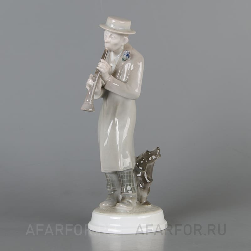Коллекционная статуэтка «Кларнетист с таксой», Rosenthal, антикварный фарфор, 20 см, Германия, 1912—1914 гг. (арт. 2338-2)